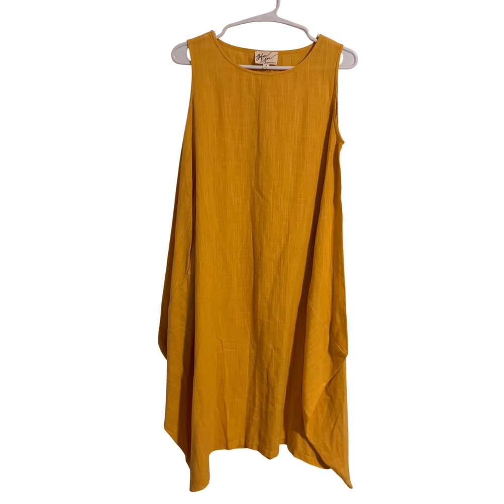 Before You Mustard Yellow Sleeveless Sharkbite Hem Midi Dress with Pockets S